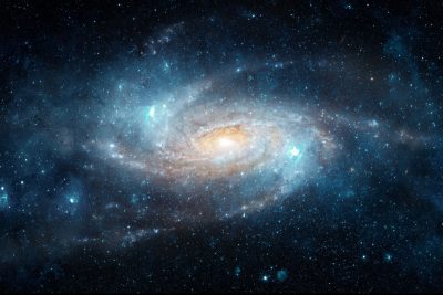 A view from space to a spiral galaxy and stars. Universe filled with stars, nebula and galaxy. Elements of this image furnished by NASA.